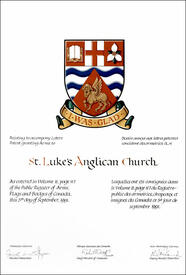 Letters patent granting heraldic emblems to St. Luke's Anglican Church Letters patent granting heraldic emblems to St. Luke's Anglican Church