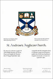 Letters patent granting heraldic emblems to St. Andrew's Anglican Church Letters patent granting heraldic emblems to St. Andrew's Anglican Church