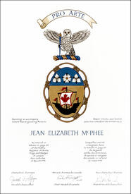 Letters patent granting heraldic emblems to Jean Elizabeth McPhee Letters patent granting heraldic emblems to Jean Elizabeth McPhee