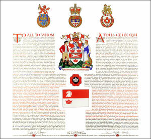 Letters patent granting heraldic emblems to the Corporation of the City of Guelph