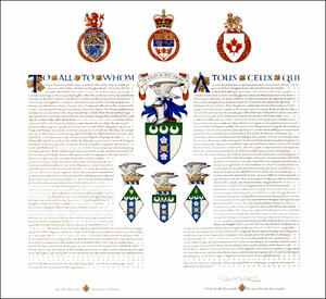 Letters patent granting differenced Arms to Matthew Douglas Simpson, Katherine Ann Simpson and Allison Meredith Simpson