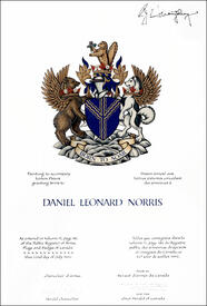 Letters patent granting heraldic emblems to Daniel Leonard Norris