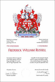 Lettres patentes concédant des emblèmes héraldiques à Frederick William Russell