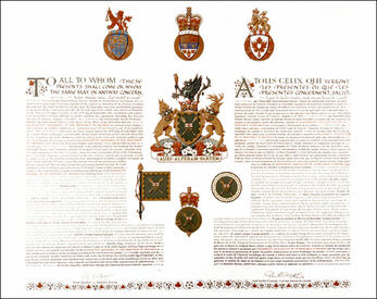 Letters patent granting heraldic emblems to the Legislative Assembly of the Province of Ontario