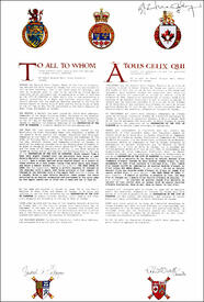 Letters patent registering the heraldic emblems of the Corporation of the City of Kingston Letters patent registering the heraldic emblems of the Corporation of the City of Kingston