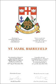 Lettres patentes concédant des emblèmes héraldiques à la paroisse St. Mark