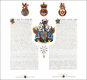 Letters patent granting heraldic emblems to Richard Heath Rohmer Letters patent granting heraldic emblems to Richard Heath Rohmer