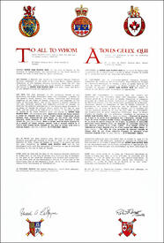 Letters patent granting heraldic emblems to Arthur Alan Wilfrid Beck