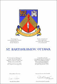 Letters patent granting heraldic emblems to the Parish of St. Bartholomew