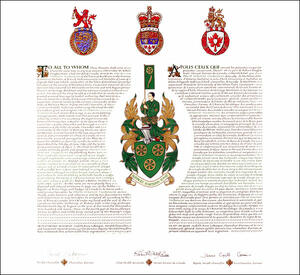 Letters patent granting heraldic emblems to David Hiroshi Tsubouchi