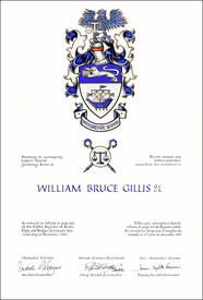 Letters patent granting heraldic emblems to William Bruce Gillis Letters patent granting heraldic emblems to William Bruce Gillis