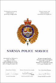 Letters patent granting a Badge to the Sarnia Police Service Letters patent granting a Badge to the Sarnia Police Service