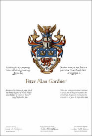 Letters patent granting heraldic emblems to Peter Alan Gardner