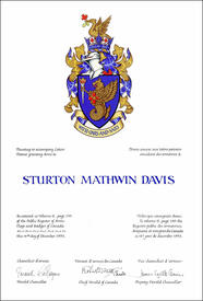 Letters patent granting heraldic emblems to Sturton Mathwin Davis Letters patent granting heraldic emblems to Sturton Mathwin Davis