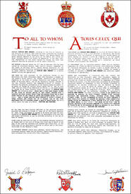 Letters patent granting heraldic emblems to Patrick Owen Sweezey Letters patent granting heraldic emblems to Patrick Owen Sweezey