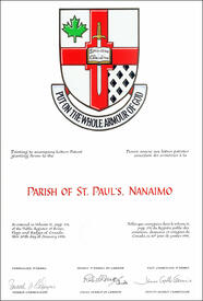 Letters patent granting heraldic emblems to the Parish of St. Paul's Letters patent granting heraldic emblems to the Parish of St. Paul's