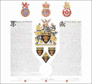 Letters patent granting differenced Arms to Richard Andrew Ernest Bolton, Pamela Margaret Angus and Andrew Ferns Richard Bolton