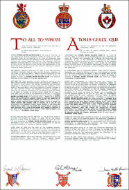 Letters patent granting heraldic emblems to Michael Walter Elliston Allen Letters patent granting heraldic emblems to Michael Walter Elliston Allen