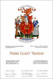 Letters patent granting heraldic emblems to Pierre Elliott Trudeau