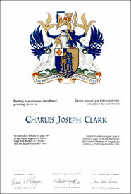 Letters patent granting heraldic emblems to Charles Joseph Clark Letters patent granting heraldic emblems to Charles Joseph Clark