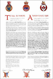 Letters patent granting heraldic emblems to Martin Brian Mulroney