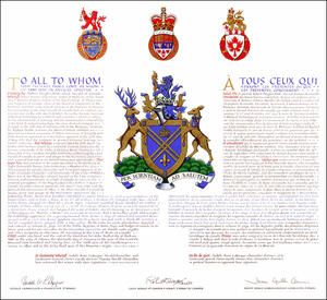 Letters patent granting heraldic emblems to the Michener Institute