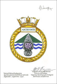 Lettres patentes approuvant l'insigne du NCSM Anticosti Lettres patentes approuvant l'insigne du NCSM Anticosti