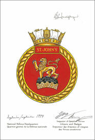 Letters patent approving the Badge of HMCS St. John's Letters patent approving the Badge of HMCS St. John's