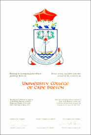 Letters patent granting heraldic emblems to the University College of Cape Breton Letters patent granting heraldic emblems to the University College of Cape Breton