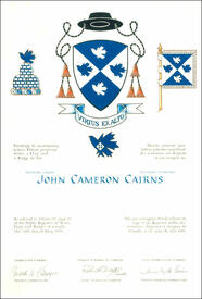 Lettres patentes concédant des emblèmes héraldiques à John Cameron Cairns Lettres patentes concédant des emblèmes héraldiques à John Cameron Cairns