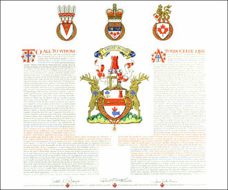 Letters patent registering the heraldic emblems of Alan Aylesworth Macnaughton Letters patent registering the heraldic emblems of Alan Aylesworth Macnaughton