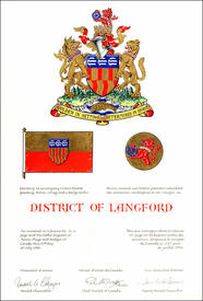 Lettres patentes concédant des emblèmes héraldiques au District of Langford Lettres patentes concédant des emblèmes héraldiques au District of Langford