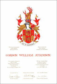 Letters patent granting Armorial Bearing to Gordon William Atkinson