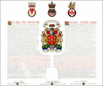 Letters patent granting heraldic emblems to Helen Kathleen Mussalem