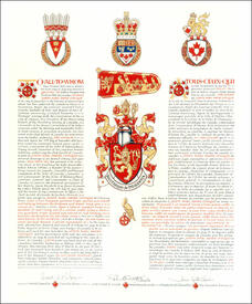 Letters patent granting heraldic emblems to Joseph Marc André Levesque