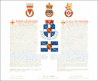 Letters patent granting heraldic emblems to the Ville de Sainte-Foy Letters patent granting heraldic emblems to the Ville de Sainte-Foy
