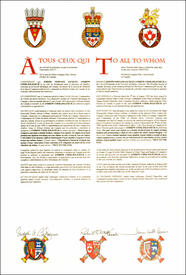 Letters patent granting heraldic emblems to Joseph Fernand Jacques Andrew Cook-Jolicoeur Letters patent granting heraldic emblems to Joseph Fernand Jacques Andrew Cook-Jolicoeur