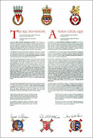 Letters patent granting heraldic emblems to John Stewart Archibald LeForte