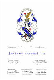 Letters patent granting heraldic emblems to John Stewart Archibald LeForte