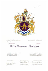Letters patent granting heraldic emblems to Helen Mamayaok Maksagak Letters patent granting heraldic emblems to Helen Mamayaok Maksagak