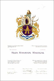 Lettres patentes concédant des emblèmes héraldiques à Helen Mamayaok Maksagak