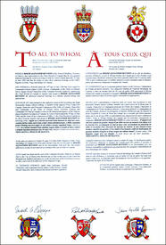Lettres patentes enregistrant les emblèmes héraldiques de Roger Alexander Kennedy Lettres patentes enregistrant les emblèmes héraldiques de Roger Alexander Kennedy