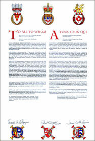 Letters patent registering the heraldic emblems of Everard Moroni Kennedy