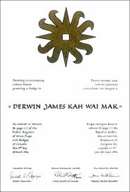 Lettres patentes concédant un insigne à Derwin James Kah Wai Mak