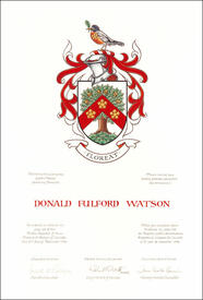Letters patent granting heraldic emblems to Donald Fulford Watson Letters patent granting heraldic emblems to Donald Fulford Watson