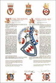 Letters patent granting heraldic emblems to Donald Murray Montague