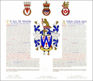 Letters patent granting heraldic emblems to John Joseph Arena