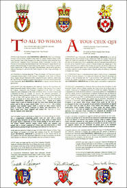 Letters patent registering the heraldic emblems of Alan Rockwell Abraham