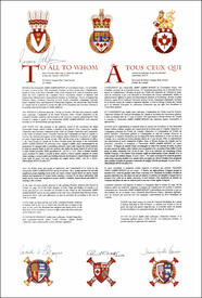 Letters patent granting heraldic emblems to John James Kinley Letters patent granting heraldic emblems to John James Kinley