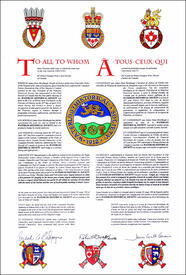 Letters patent granting heraldic emblems to the Waterloo Historical Society